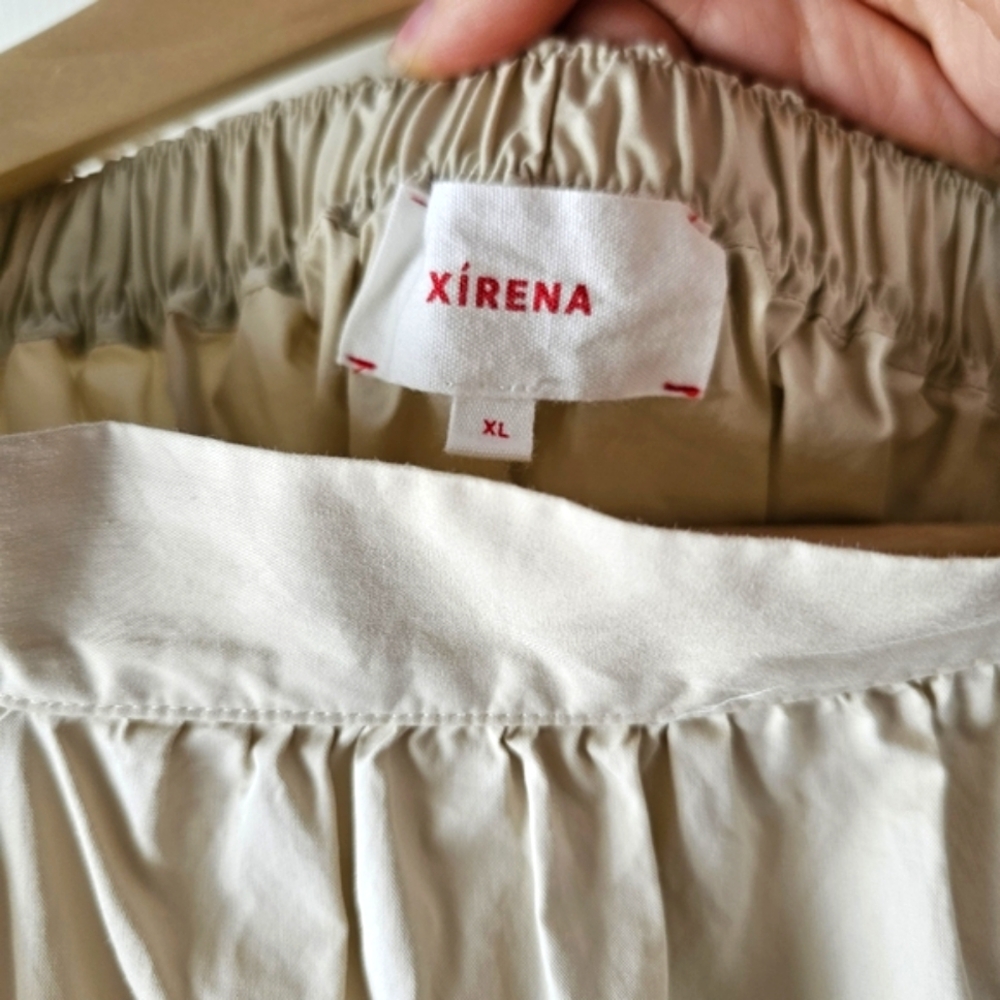 Xirena Angeline Tiered Cotton Midi Skirt XL Cream Boho Poplin Skirt w/ Pockets - Picture 3 of 8